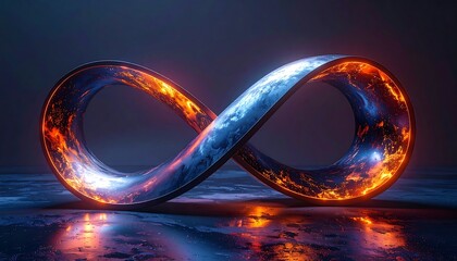 Abstract Infinity Symbol with Fiery and Galactic Elements in a Dark Setting