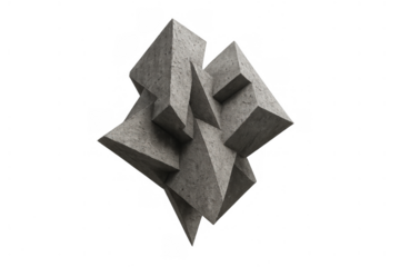 Abstract concrete sculpture building geometric forms, constructing brutalist architecture with angular modern art elements