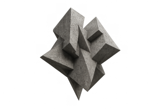 Abstract concrete sculpture building geometric forms, constructing brutalist architecture with angular modern art elements