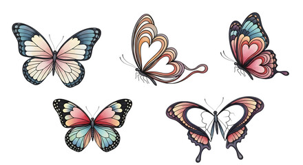 Fototapeta premium Five intricately designed butterflies with delicate wings