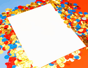 Blank White Paper Surrounded by Colorful Confetti.