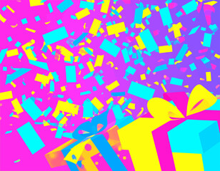 Vibrant Confetti Explosion Over Gift Boxes.