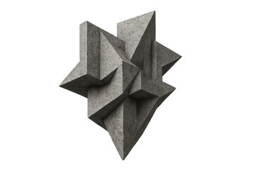Abstract brutalist stone sculpture with geometric angular shapes and sharp edges, a monumental architectural art render