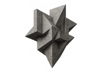 Abstract brutalist stone sculpture with geometric angular shapes and sharp edges, a monumental architectural art render