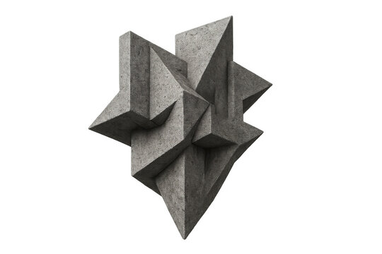 Abstract brutalist stone sculpture with geometric angular shapes and sharp edges, a monumental architectural art render
