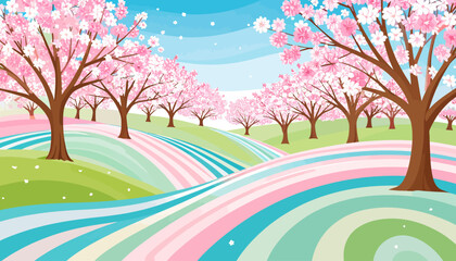 Whimsical Cherry Blossom Avenue in Spring.