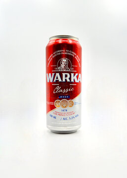 Sydney, Australia. November 2025. A closeup of a can of Warka polish lager isolated against a white background. 