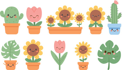 cute flower illustration with emoticon