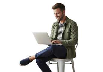 Man working on laptop isolated on transparent background