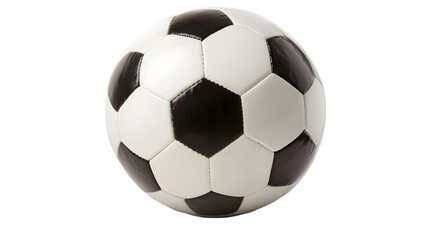 A close up view of a soccer ball with black and white panels on a black background in a studio shot