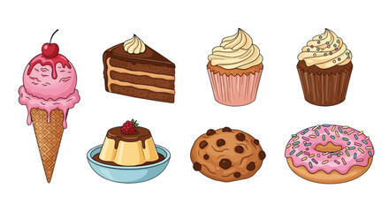 Collection of Delicious Pixel Art Desserts Including Ice Cream Cake Cupcake Cookie And Doughnut