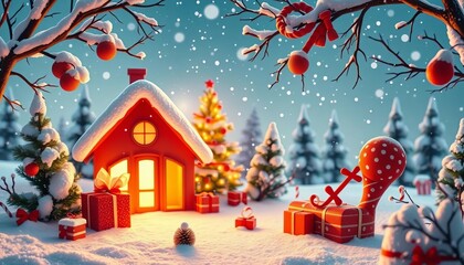 A whimsical winter scene with a quirky, non-traditional festive element, happy holidays, quirky