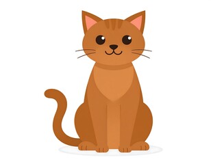 Cartoon orange cat sits facing forward on a white background with curled tail