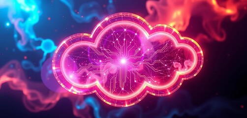 Abstract cloud shape with integrated AI circuitry,  creative,  software