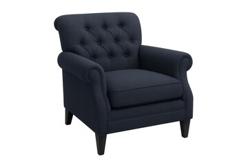 Navy blue tufted armchair, classic comfortable seating furniture, traditional upholstery living room accent chair