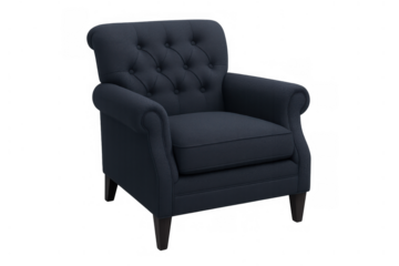 Navy blue tufted armchair, classic comfortable seating furniture, traditional upholstery living room accent chair