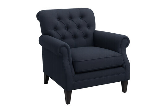 Navy blue tufted armchair, classic comfortable seating furniture, traditional upholstery living room accent chair - Powered by Adobe