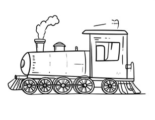 Cartoon outline of a steam train, with smoke puffing from the smokestack