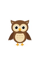 Fototapeta premium Cartoon owl illustration in brown and cream, with large eyes, isolated on white