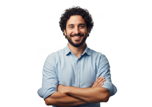 Smiling man with arms crossed isolated on transparent background