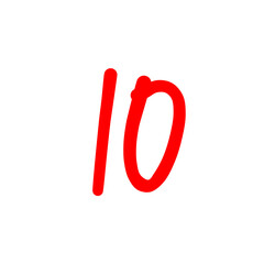 the number 10 written in red