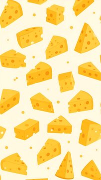 Cartoon pattern featuring various shapes of yellow, holey cheese on a pale yellow background