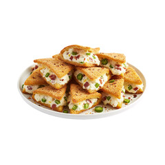 Creative Jalape&ntilde;o Popper Stuffed Doritos Sandwiches on a White Plate isolated on a transparent background 