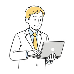 ノートPCで仕事するビジネスマンのイラスト
