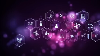 Abstract Science Research Purple Background with Chemical Elements Concept - Powered by Adobe