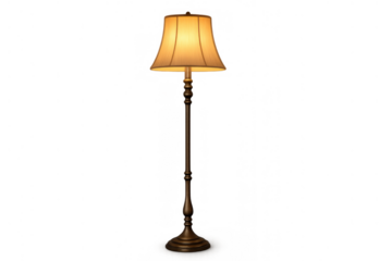 Floor lamp standing with a glowing lampshade, offering warm light for interior design and home decoration, transparent background