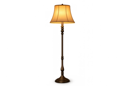 Floor lamp standing with a glowing lampshade, offering warm light for interior design and home decoration, transparent background