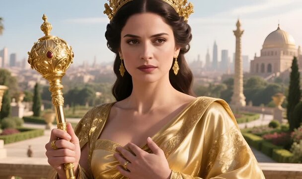 Queen Esther Standing in the Palace with a Majestic View Before Her