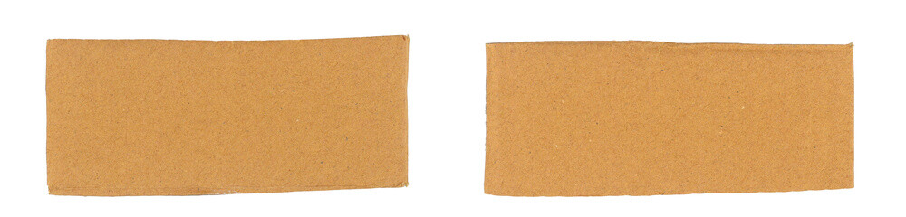 Two pieces of brown cardboard isolated on white background, perfect for eco design projects, packaging templates, recycling concepts, and natural paper craft mockups.