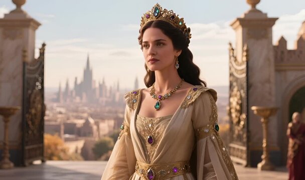 Queen Esther Standing in the Palace with a Majestic View Before Her
