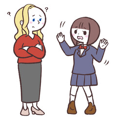話が伝わらない白人女性と女子学生のイラスト