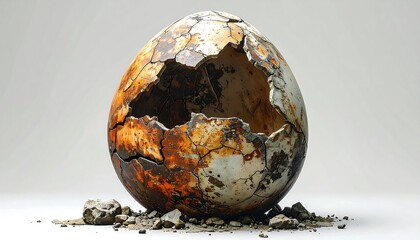 Cracked eggshell symbolizing decay, fragility, and the beginning of a new life cycle