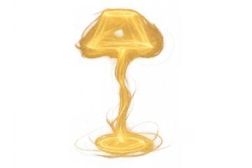 Golden glowing energy lamp creating light effect with abstract magic swirl, power, fantasy, and transparent background