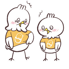 同じ服に驚く白い鳥のイラスト