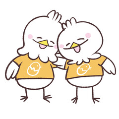 お揃いの服を着た白い鳥たちのイラスト