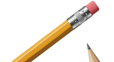 Yellow pencil with eraser and sharpened tip isolated on transparent background