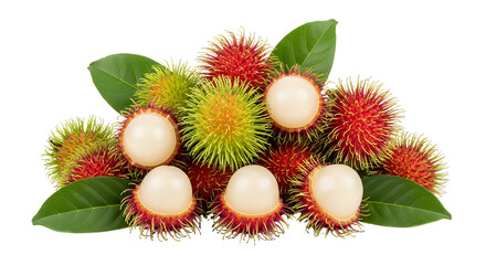 Fresh tropical rambutan with leave isolated on white background