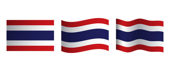 Set of Thai National Flag Illustrations with Wave and Flat Styles