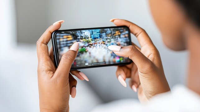 Young person using a smartphone to enhance skills through online platforms in a vibrant city setting