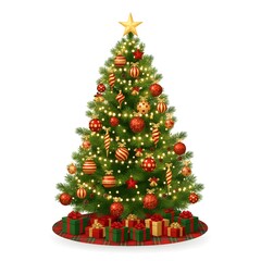 Fully Decorated Realistic Christmas Tree with Gifts and Lights
