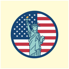 Naklejka premium statue of liberty with american flag