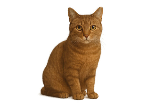 Ginger tabby cat sitting looking at camera with striking yellow eyes, domestic feline pet on transparent background - Powered by Adobe