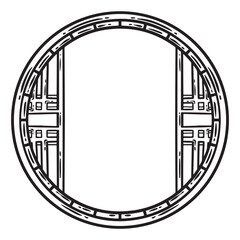 Oriental round frame. Vector illustration in black and white colors.