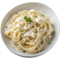 Fettuccine Alfredo isolated on white background