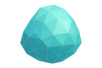 Teal low poly geometric sphere creating a modern abstract digital technology concept on a transparent background