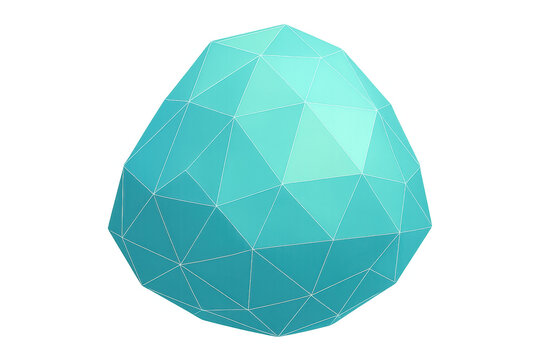 Teal low poly geometric sphere creating a modern abstract digital technology concept on a transparent background